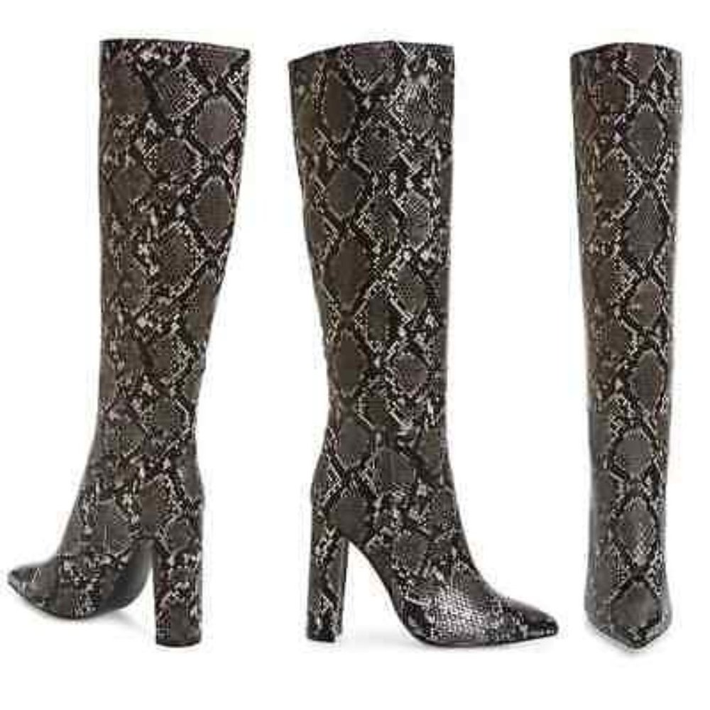 Steve Madden Womens Triumph TRIU01S1 Black White Snakeskin Knee High Boots Sz 8M